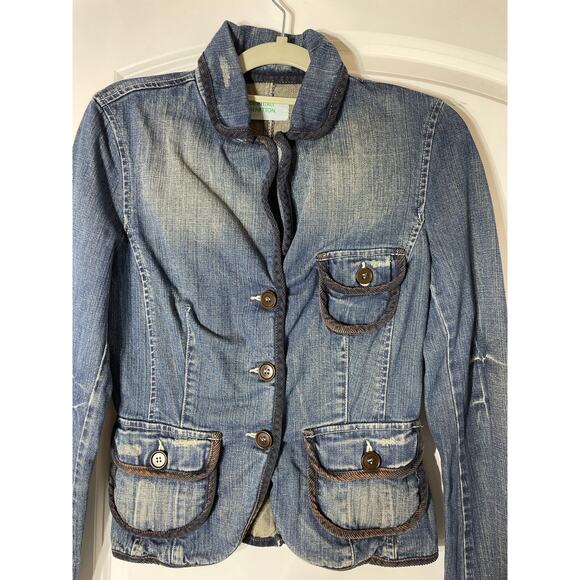 Y2K Denim Jacket Small Elbow Patches Steampunk Grunge Whimsigoth Rockabilly - Picture 2 of 6